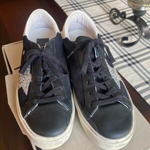 Golden Goose Hi Star black canvas glitter sneaker size 39